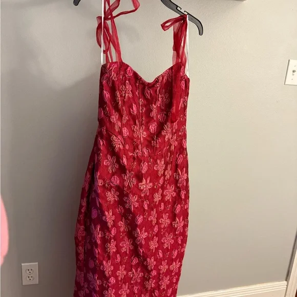 Lulu's Magenta Floral Jacquard Midi Dress - Picture 8 of 10